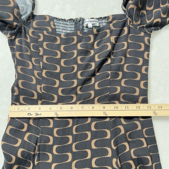 Reformation Sigmund Side Slit Midi Dress Sz 8 Black Linguini Print Square Neck - Picture 11 of 12